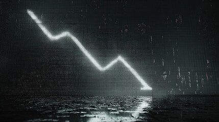 abstract wave of numbers turning into falling arrow silhouette in fog data uncertainty theme illustration concept scene visual for commercial design use high detail quality stock image illustration