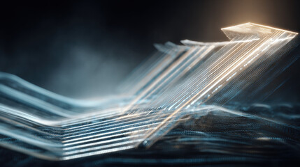 abstract wave of numbers turning into falling arrow silhouette in fog data uncertainty theme illustration concept scene visual for commercial design use high detail quality stock image illustration