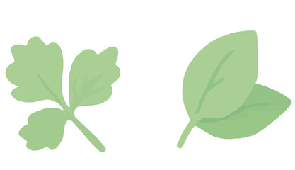 Flat design illustration of fresh green leaves. Minimalist style for nature and food concepts.