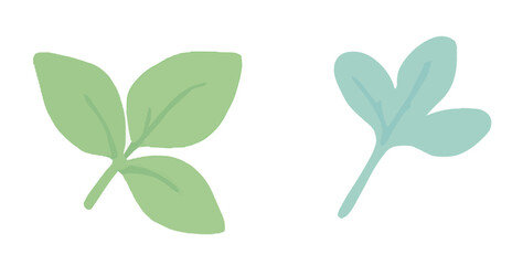 Minimalist illustration of green and blue leaves