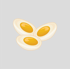 illustration of a boiled chicken egg cut into two parts, egg white and egg yolk, processed food, egg vector
