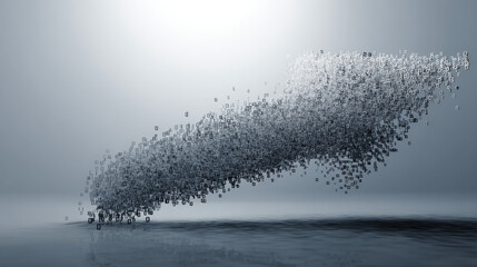 abstract wave of numbers turning into falling arrow silhouette in fog data uncertainty theme illustration concept scene visual for commercial design use high detail quality stock image illustration