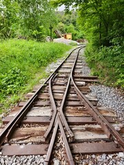 Fototapeta premium Switch on the tracks in an old abandoned quarry