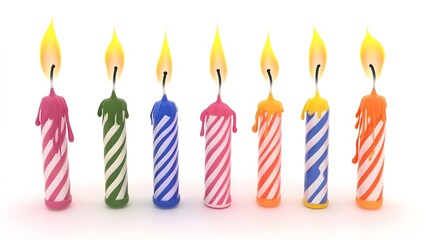 Colorful Striped Birthday Candles with Melted Wax