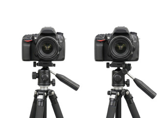 Two Professional DSLR Cameras Mounted on Tripods Ready for Photography