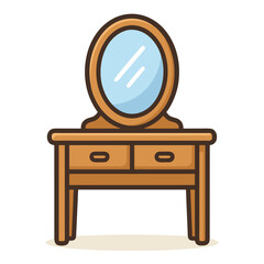 Wooden Dressing Table with Mirror wooden furniture Vector Illustration