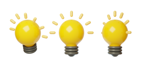 Yellow bright light bulb lights hope 3D