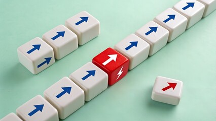 Obraz premium Standout Strategy – Individual Impact and System Flow Symbolism, Leadership, Conceptual, Innovation, Abstract, Arrow Block Scene