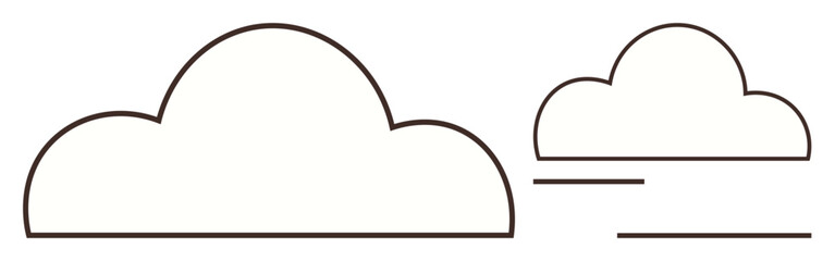 Two outlined cloud shapes with horizontal lines suggesting motion or wind. Ideal for weather, nature, sky, forecast, creativity, simplicity, and lightness themes. Clean simple flat metaphor
