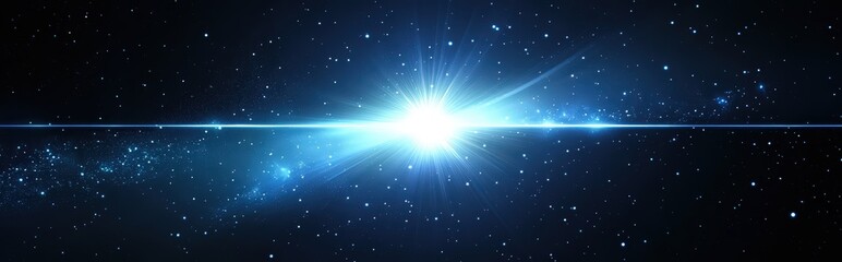 A bright blue starburst illuminates the darkness of space with tiny specks of light scattered throughout the vast expanse