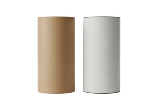 Brown and White Paper Tube Containers Stacked Together on Transparent Background