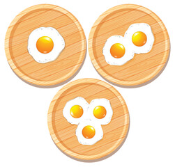Fried Eggs on Wooden Cutting Boards Top View