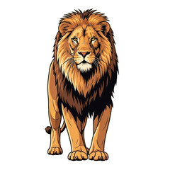 Obraz premium Realistic Illustration of a Majestic Lion Walking Forward with Intense Expression on a Transparent Background