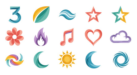 Naklejka premium Collection of Colorful Vector Graphic Icons and Symbols