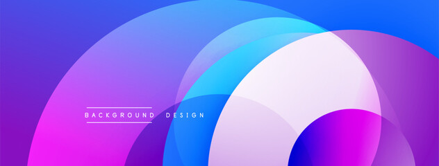 Abstract background features overlapping circles. Vibrant purple, blue hues create dynamic visual effect. Modern design element.