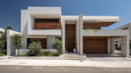 Modern Minimalist House Design:  White Walls, Wood Accents, and Clean Lines