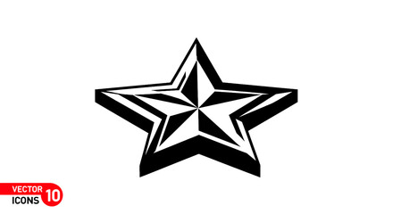 Obraz premium Graphic black and white five-pointed star with a 3D effect and sharp, angular facets.