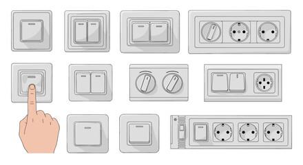 Collection of electrical switches and sockets for home and building installations