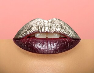 Fototapeta premium Close-up of painted lips, silver and burgundy