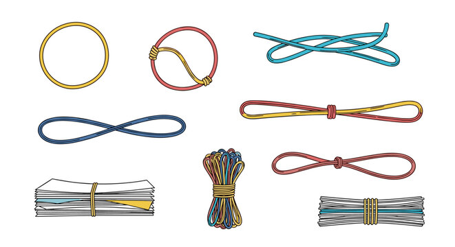 Collection of various types of knots and bundled materials tied with twine or string
