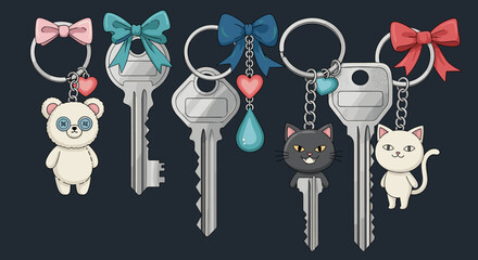 Charming collection of whimsical animal keychains featuring cute characters and decorative charms for your keys