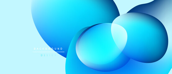 Abstract blue shapes overlap, creating dynamic gradient effect. Light background enhances visual depth, modern design.