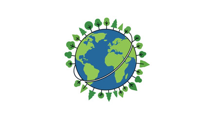 Global Sustainability Illustration Featuring Trees Encircling the Earth for Environmental Conservation and Awareness Campaigns on Climate Change