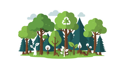 Eco-Friendly Forest Illustration Emphasizing Recycling and Sustainability for Environmental Awareness Campaigns and Educational Materials