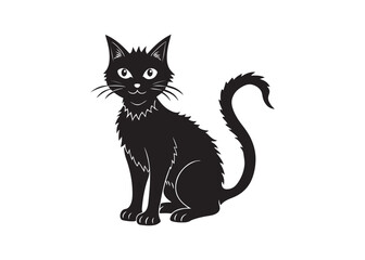 Black Cat Silhouette with Arched Back and Angry Eyes for Halloween Design.