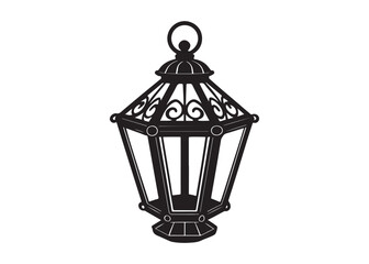 Vintage Oil Lantern Silhouette Vector Illustration with Flame Light.