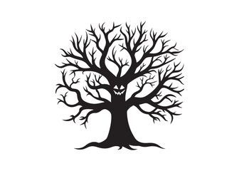 Creepy Halloween Tree Silhouette Vector for Haunted Forest Design.