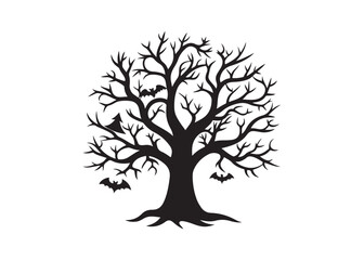 Creepy Halloween Tree Silhouette Vector for Haunted Forest Design.