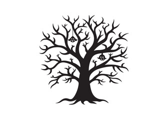 Creepy Halloween Tree Silhouette Vector for Haunted Forest Design.
