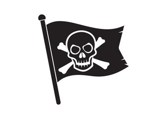Pirate Flag Silhouette Vector Illustration on White Background.
