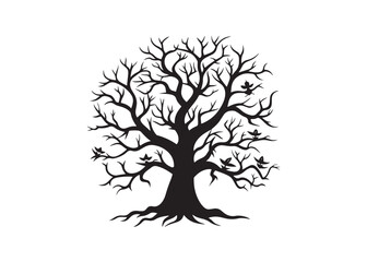 Halloween Spooky Tree Vector Silhouette with Twisted Branches.