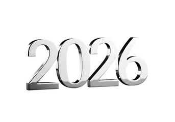 Metallic 2026 number isolated on transparent background for future event