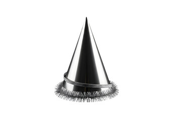 Fototapeta premium Silver party hat with tinsel isolated on transparent background for celebration