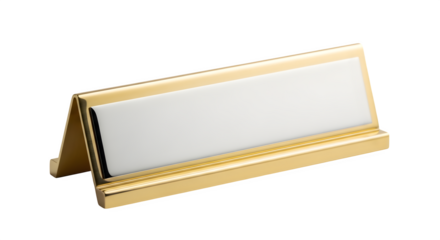 Gold desk name plate isolated on transparent background for office use