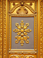 Close-up of an ornate golden door, Morocco