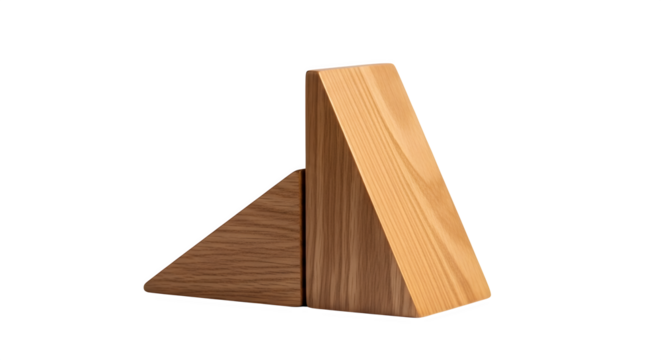 Wooden triangular bookends isolated on transparent background for holding books