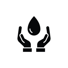 Save water icon. Simple solid style. Hand with water drop, shower, nature, environment, care, purification, ecology concept. Silhouette, glyph symbol. Vector isolated design