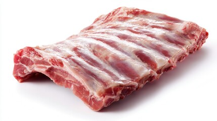 Obraz premium Fresh pork ribs displayed on a clean, white background, showcasing the marbling and texture of the meat.