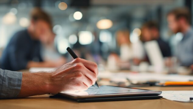 Hands on tablet in office