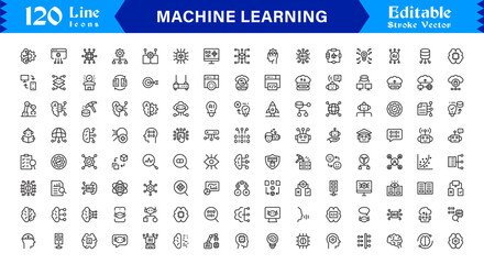 Machine Learning And Neural Networks: Professional Minimal Line Icon Collection With Pixel Perfect Vectors Set Collection