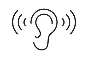 Simple Black Line Drawing of an Ear with Sound Waves graphic representation ear radiating