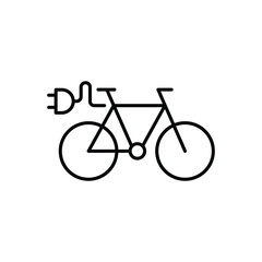 Electric bike icon. Simple outline style. Bicycle, ebike, power, cyclist, battery, environmental, cycling, element, green energy concept. Thin line symbol. Vector isolated design