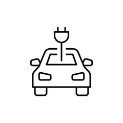 Electric car icon. Simple outline style. Eco friendly, front car with plug, green energy, nature, environment, ecology, technology concept. Thin line symbol. Vector isolated design