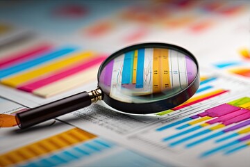 Magnifying glass focused on colorful charts