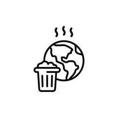 Pollution icon. Simple outline style. Global trash, earth globe, trash, recycle bin, recycling, garbage, planet, environment concept. Thin line symbol. Vector isolated design