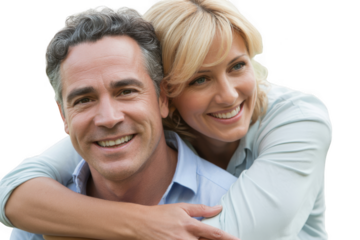 Joyful middle-aged couple sharing a happy moment together embracing affectionately transparent background